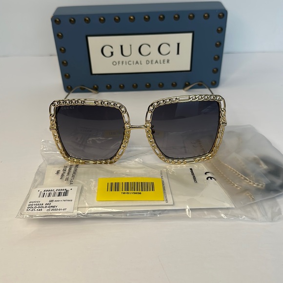 💯 - New Authentic GUCCI Oversized Square Chain Sunglasses Women's GG1033S 002 - Picture 17 of 17